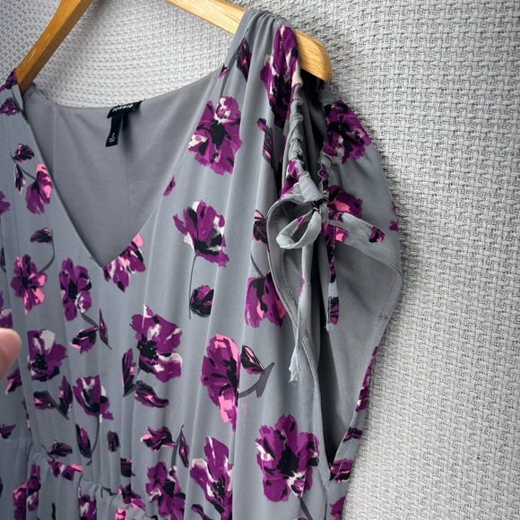 Torrid Floral Print Tie Sleeve Chiffon Skater Dress Plus Sz 2 Gray/Purple Mini - Picture 5 of 10